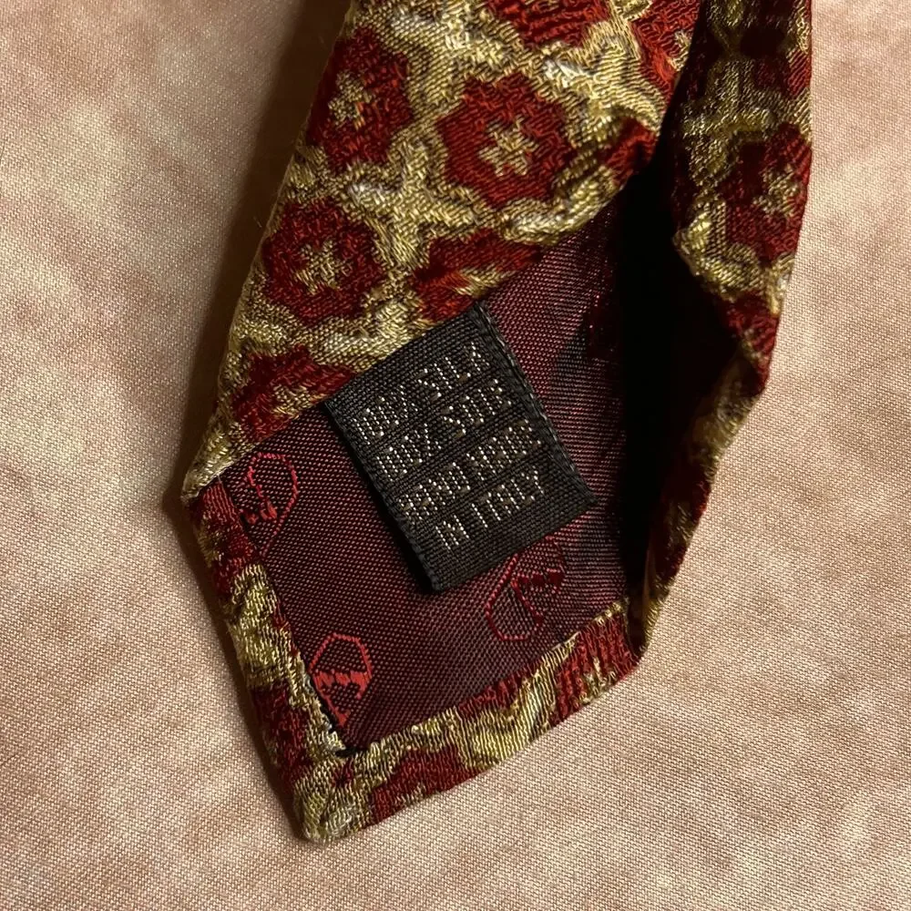 Vintage Valentino Cravatte Tie 90s Floral Geometric Print Silk Designer Prom